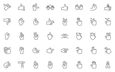Hand gestures line icons set