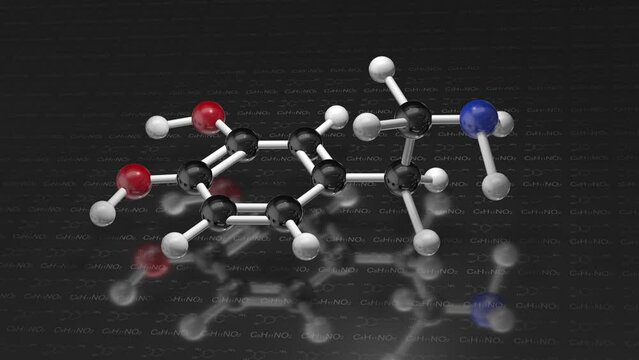 Dopamine Molecule 3D Model Chemical Formula, neurotransmitter made in your brain