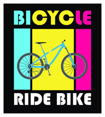 Vector poster bike let's ride. Print for t-shirt poster, banner. Vector colored elements.