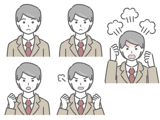 怒る表情の強弱　スーツの中年男性