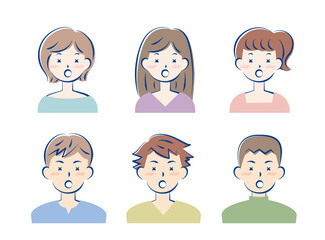 驚いた顔の若い男女　バストアップ　セット