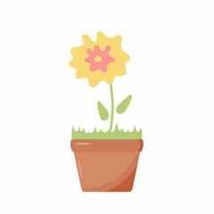 Spring and summer flower in the pot - vector house plant illustration. Flower pot, house botanical plant, bloom flower potted