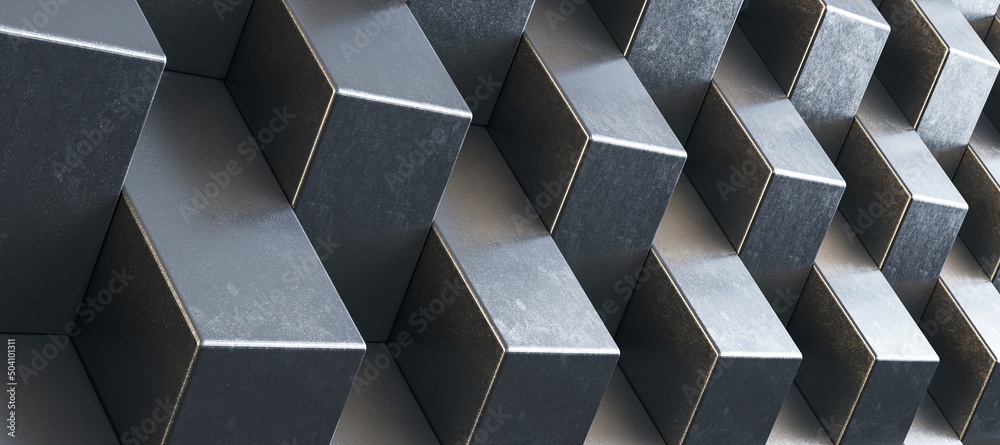 Poster Abstract wide grey geometric backdrop. 3D Rendering.