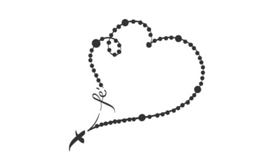 Christian Rosary beads. Prayer Catholic chaplet with the Holy Cross. Use as poster, card, flyer, T Shirt design or Tattoo