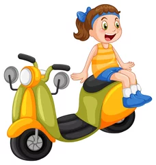 Foto op Plexiglas Yellow motorcycle with a girl cartoon © GraphicsRF