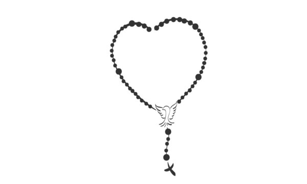 Christian Rosary beads. Prayer Catholic chaplet with the Holy Cross. Use as poster, card, flyer, T Shirt design or Tattoo