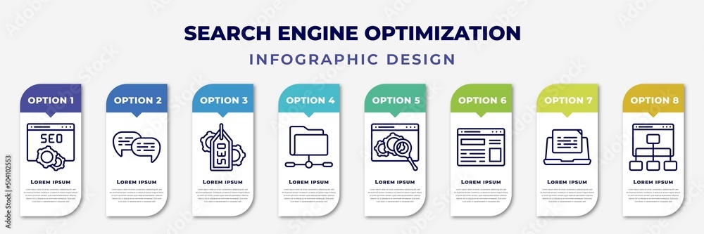 Poster infographic template with icons and 8 options or steps. infographic for search engine optimization c