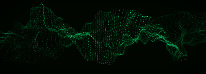 Futuristic dynamic digital wave. Abstract nanotechnology flow. Science background concept. 3D rendering.