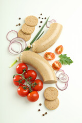 Concept of tasty food, liverwurst on white background