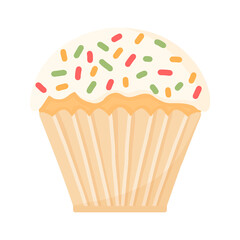 Delicious beautiful cupcake in sugar glaze. homemade muffin. Appetizing dessert for birthdays, weddings and other holidays. Logo for bakeries. vector illustration.