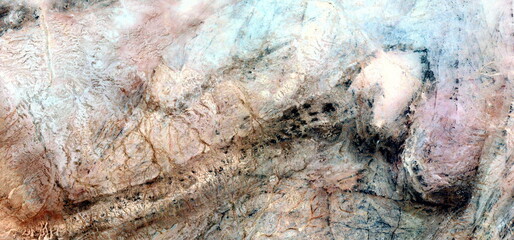abstract landscape photo of the deserts of Africa from the air emulating the shapes and colors of traces of time, Genre: Abstract naturalism, from the abstract to the figurative