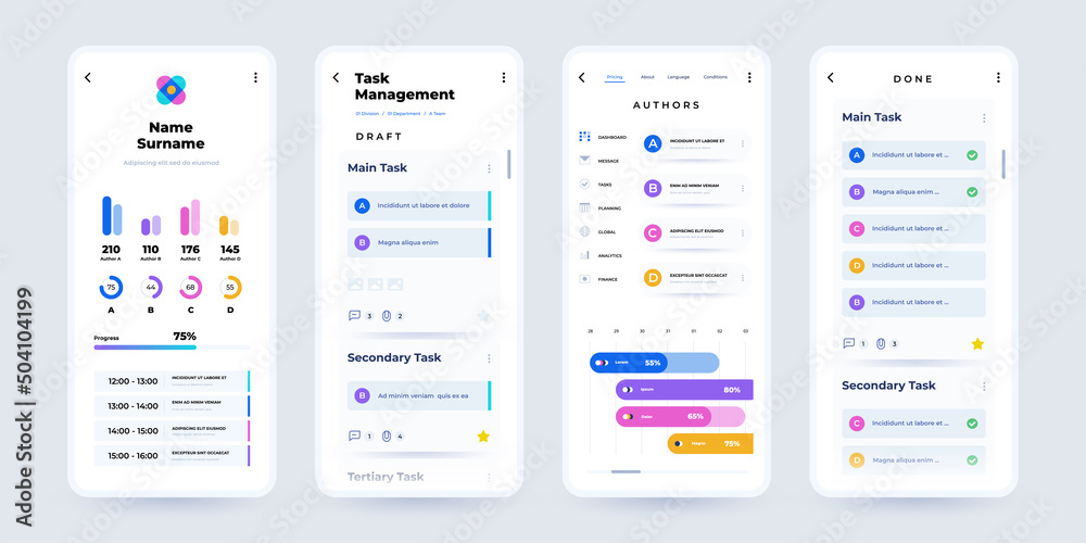 Poster phone planner app. task manager and project schedule mobile application interface with task plan das
