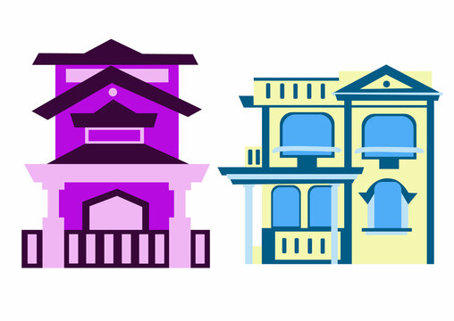 Vector image of an Indian two-story house.