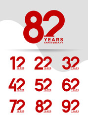 Set of Anniversary logotype and red color with white background for celebration