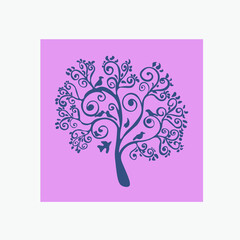Vector illustration of a stylized tree with birds.
