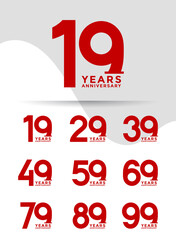 Set of Anniversary logotype and red color with white background for celebration