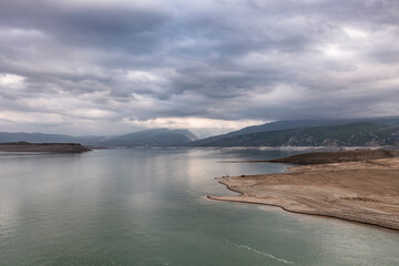 stunningly beautiful unearthly landscapes on a reservoir in the mountains of Dagestan