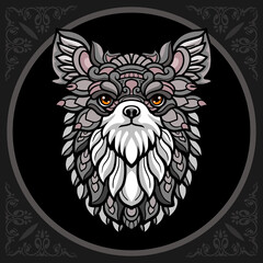 Colorful chihuahua dog zentangle arts. isolated on black background.