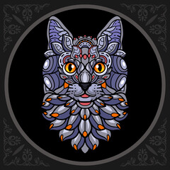 Colorful cat zentangle arts. isolated on black background.