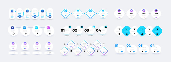 Flow chart infographic. Step 4 elements milestone timeline for business presentation, modern simple diagram. Vector productivity statistics set