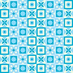 seamless pattern of tile ornament in blue color