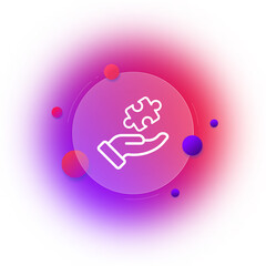 Puzzle in hand icon. Unsolved puzzle, problem. Solving riddles. Palm, handbreadth, thenar. Flat of the hand concept. Glassmorphism style. Vector line icon for Business and Advertising