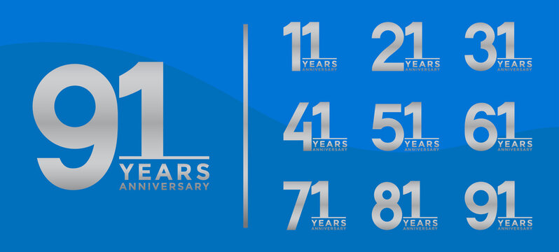 Set of Anniversary logotype and silver color with blue background for celebration
