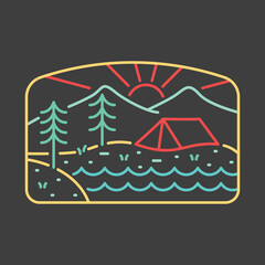 Camping beside lake in the nature graphic illustration vector art t-shirt design