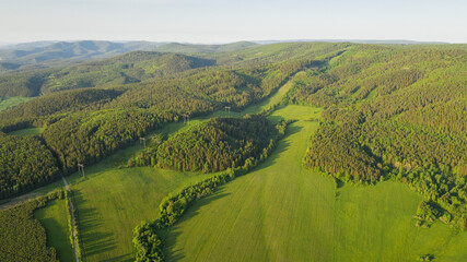 Southern Urals, Ural Mountains, mountain taiga. Aerial view.