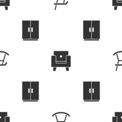 Set Armchair, and Wardrobe on seamless pattern. Vector