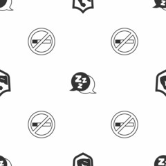 Set Bodybuilder muscle, Sleepy and No Smoking on seamless pattern. Vector