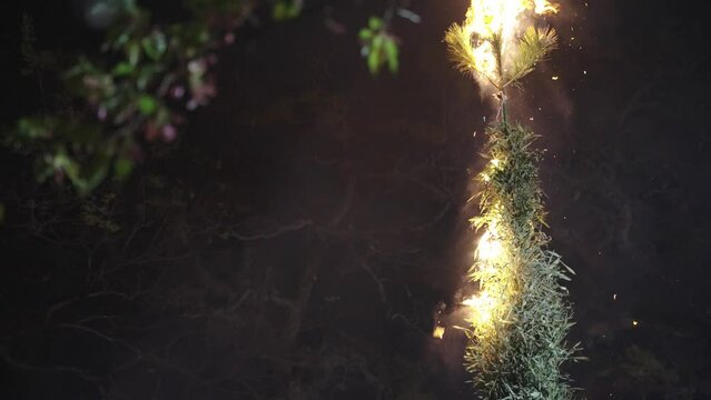 Hachiman Matsuri Festival Pyre Beings to Burn at Night, Omihachiman Japan