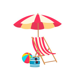Summer chair,umbrella,bag,sunglasses and ball - obrazy, fototapety, plakaty
