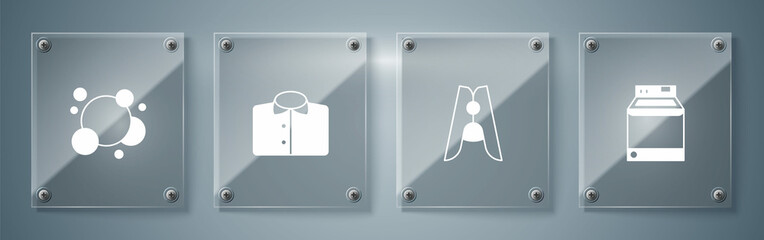 Set Washer, Clothes pin, T-shirt and Soap water bubbles. Square glass panels. Vector