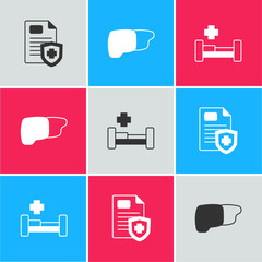 Set Patient record, Human organ liver and Hospital bed icon. Vector