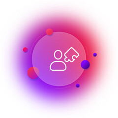 Puzzle line icon. Man near puzzles. Solved problem, creative thinking, success. Motivation concept. Glassmorphism style. Vector line icon for Business and Advertising