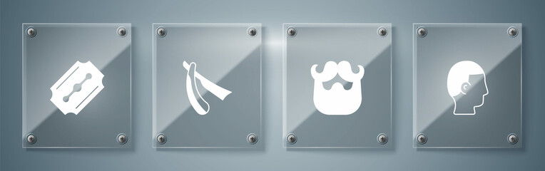 Set Hairstyle for men, Mustache and beard, Straight razor and Blade. Square glass panels. Vector