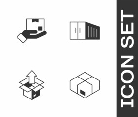 Set Carton cardboard box, Delivery hand with, Unboxing and Container icon. Vector