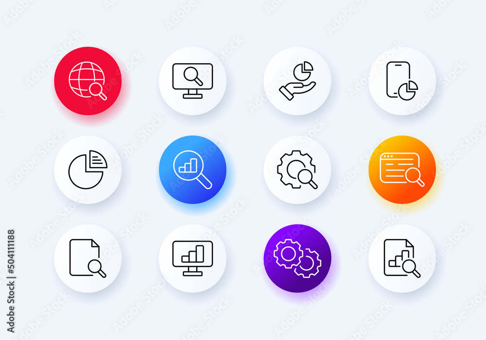 Aufkleber infographic set icon. search and setting buttons. setting up and searching for files, images, data. 