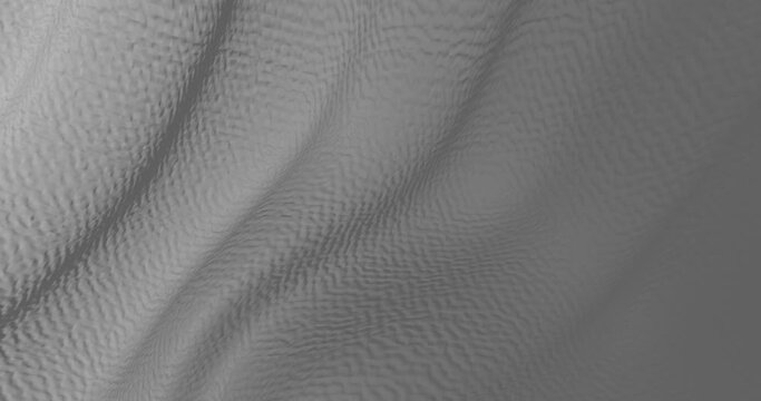 Smooth movements of waves of gray textured cloth. Abstract canvas bends moving.