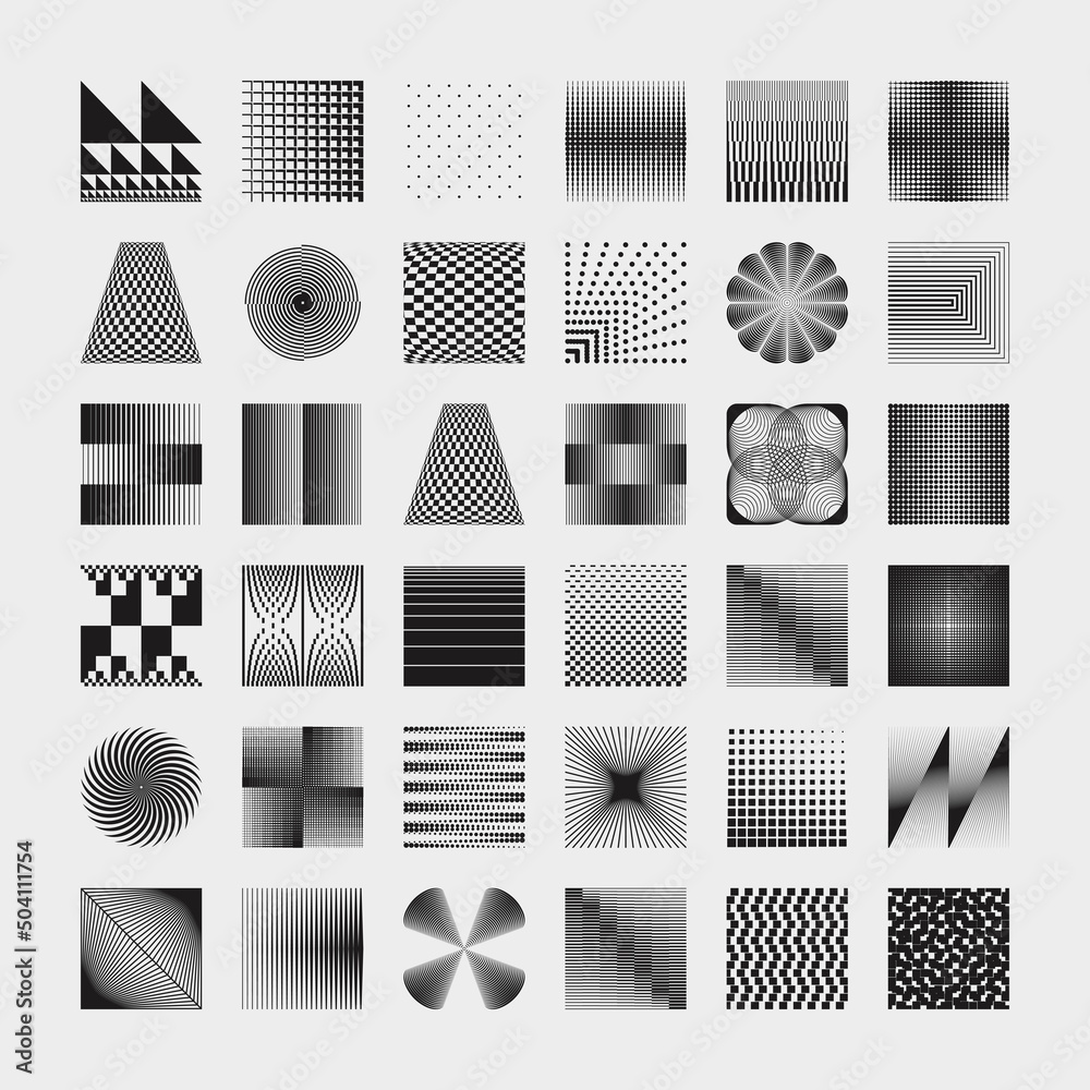 Aufkleber abstract vector symbols graphics set with random effect inspired by brutalist aesthetics style