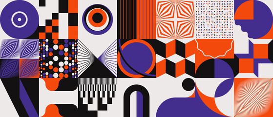 Digital Collage Graphics Pattern Made With Generative Art Elements And Vector Geometric Shapes - obrazy, fototapety, plakaty
