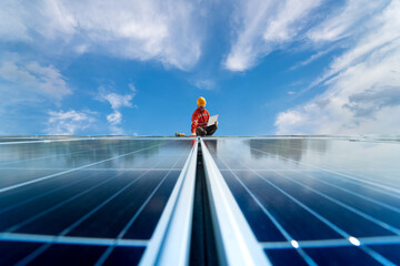 Operation and maintenance of solar power plants engineers perform inspections and maintenance of...