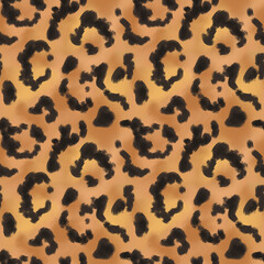 Leopard, cheetah skin print. Animal fur seamless pattern. Black spots on brown background repeat print. Wild life design for textile, fabric, wallpaper, wrapping paper, decoration.