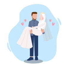 Obraz premium Muslim wedding couple flat illustration