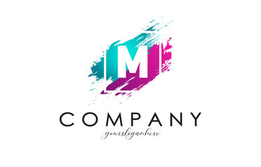 Fototapeta premium M Abstract Brush Letter Logo Design with White Frame in Vibrant Blue and Purple Vector Illustration. 