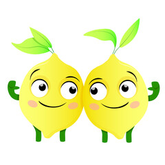 Two smiling lemons stand side by side
