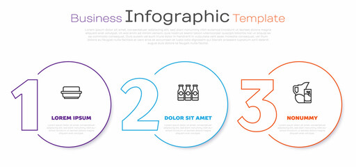 Set line Butter in a butter dish, Bottle with milk and Milk jug or pitcher and glass. Business infographic template. Vector