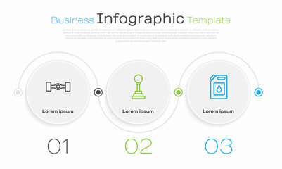 Set line Chassis car, Gear shifter and Canister for motor oil. Business infographic template. Vector
