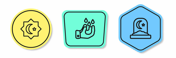 Set line Octagonal star, Wudhu and Muslim cemetery. Colored shapes. Vector